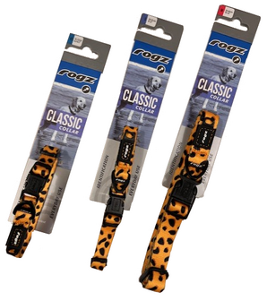 Rogz Cheetah halsband geel zwart nylon verstelbaar met kliksluiting Maat XS-S-M