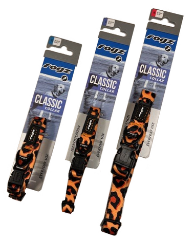 Rogz Leopard halsband met luipaardprint in oranje en zwart maat XS-S-M