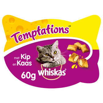 Whiskas Temptations kaas en kip kattensnoepjes