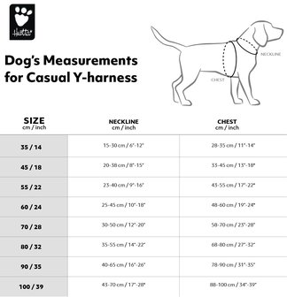 Hurtta y-hondentuig maat tabel