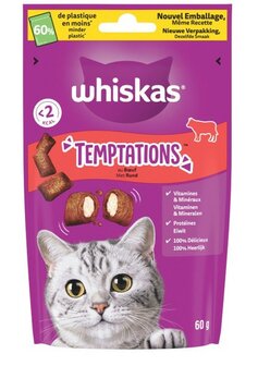 Whiskas Temptations met rundvlees &ndash; 60 gram kattensnack