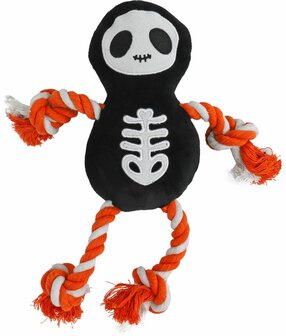 Boon Halloween hondenspeelgoed skelet met touw zwart wit 30cm
