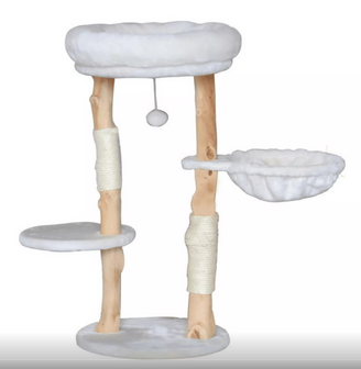 Katten Krabpaal Natural 80 cm &ndash; moderne houten krabpaal met wit pluche