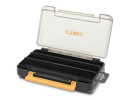 Delphin TBX Duo tackle box bovenkant met verstelbare vakverdeling
