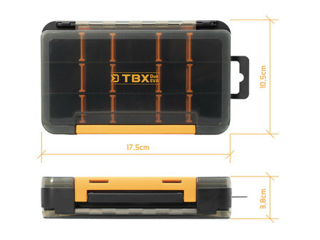 Delphin TBX Duo tackle box compact formaat 175x105x38 mmDelphin TBX Duo tackle box met stevige clips en doorzichtige dekselDelp
