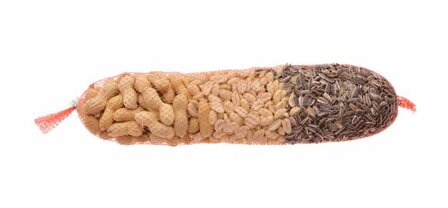 Tweetfeed Mixslinger buitenvogels 400 gram met pinda&rsquo;s en zonnepitten opgehangen in de tuin