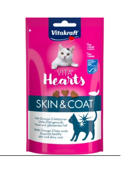Vitakraft Hearts Skin &amp; Coat kattensnoepjes met zalm en Omega-3 voor gezonde huid en vacht