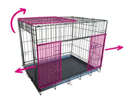 Hondenbench met omhoog schuivende deur korte zijde en schuifdeur lange zijde