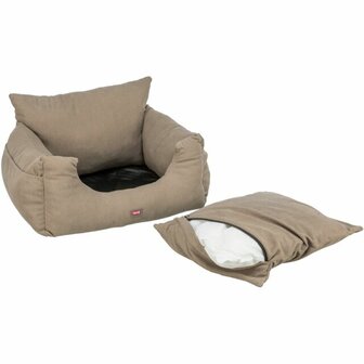 Trixie autostoel hond taupe 55x30 cm met gordelbevestiging en uitneembaar kussen