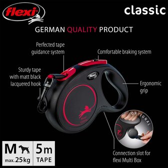 Flexi rollijn hond 5 meter lint zwart rood 