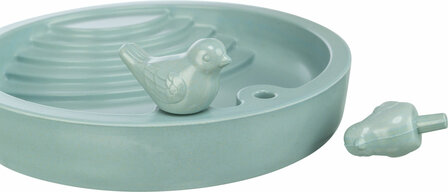 Trixie groene vogeldrinkbak 38 cm voor buitenvogels met decoratieve vogeltjes op de rand
