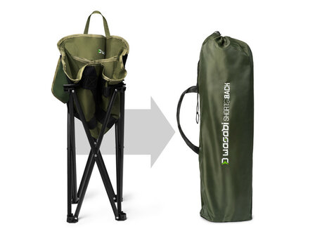 Delphin WASABI SHORTback compacte opvouwbare stoel in groene uitvoering met zijvak voor accessoires en verkorte rugleuning voor