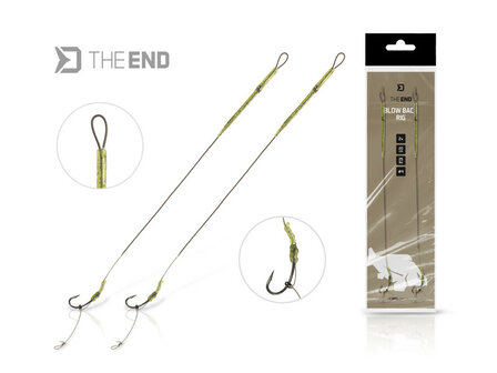 Kant-en-klare Delphin THE END Blow Back karper rig met gestripte gecoate 25lbs lijn, Mustad Shanker haak met rig ring en sCAMO 