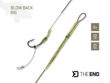 Kant-en-klare Delphin THE END Blow Back karper rig met gestripte gecoate 25lbs lijn, Mustad Shanker haak met rig ring en sCAMO 