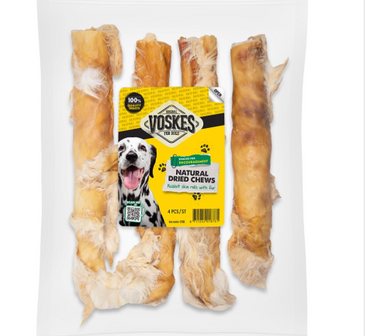Gedroogde konijnenhuidrollen met vacht 100 procent natuurlijke en hypoallergene kauwsnack voor honden ter ondersteuning van de 