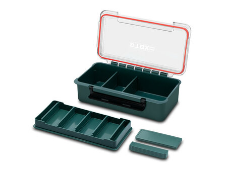 Delphin TBX Case Clip Ideal compacte waterdichte tacklebox met transparant deksel en uitneembare schotjes voor visspullen