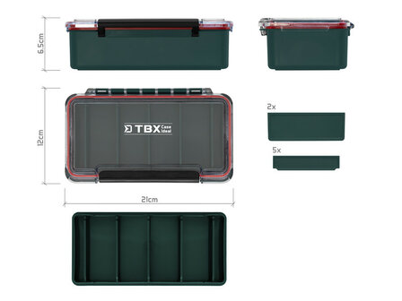 Delphin TBX Case Clip Ideal compacte waterdichte tacklebox met transparant deksel en uitneembare schotjes voor visspullen