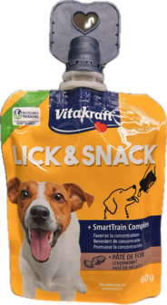 Vitakraft Lick en Snack leverworst 60 gram hersluitbare knijptube beloningscr&egrave;me voor hondentraining