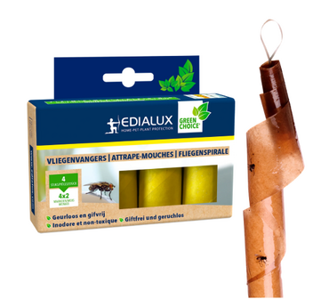 Traditionele vliegenvangers set van 4 stuks gifvrije lijmstrips voor plafondmontage