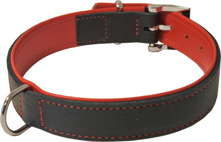 Dubbel soft leren honden halsband zwart rood