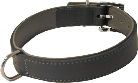 Dubbel soft leren hondenhalsband zwart grijs