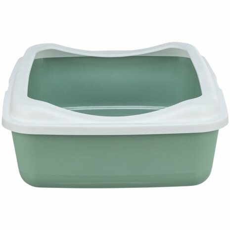 Open Trixie kattenbak met afneembare rand in saliegroen en wit, afmetingen 37 × 15 × 48 cm det.2