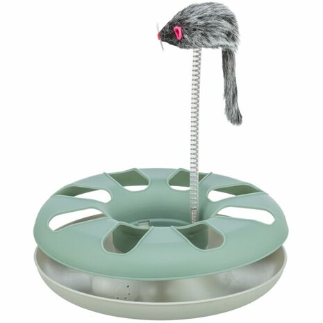 Kat speelt met Trixie Crazy Circle met speelbal en speelmuis op veer, diameter 24 cm