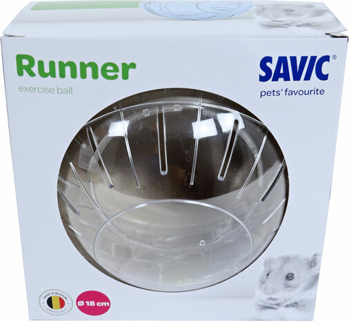 Goudhamster in Savic Runner loopbal van 18 cm verpakking