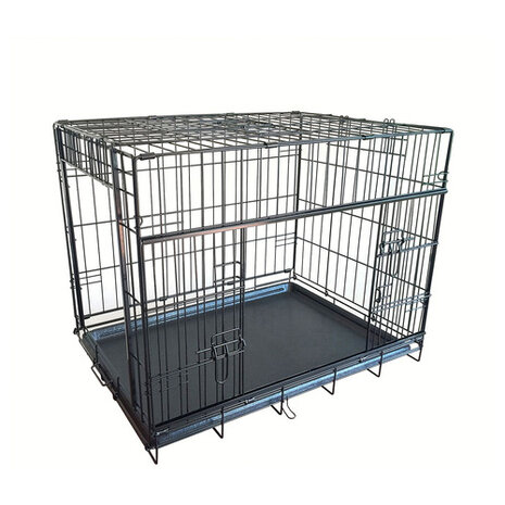 Zwarte hondenbench 107x71x79 cm met 2 schuifdeuren