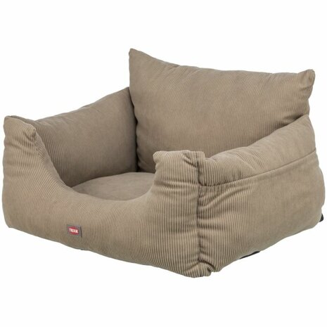 Trixie autostoel hond taupe 55x30 cm met gordelbevestiging en uitneembaar kussen