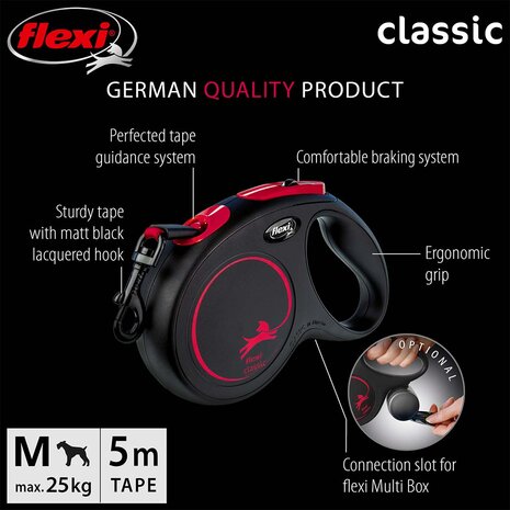 Flexi rollijn hond 5 meter lint zwart rood 