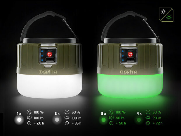 Delphin SVITA compacte bivvy lamp en kampeerlamp met afstandsbediening en ophanghaak.