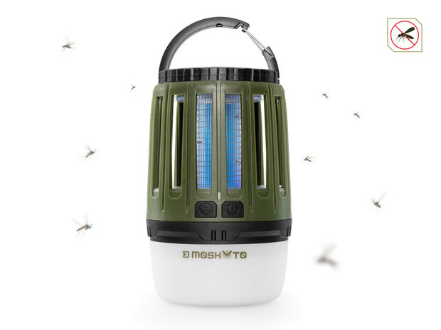 Delphin MOSKYTO telescopische outdoor- en bivvylamp met UV-insectenval en ge&iuml;ntegreerde ophanghaak.