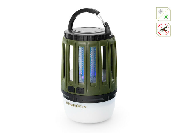 Delphin MOSKYTO telescopische outdoor- en bivvylamp met UV-insectenval en ge&iuml;ntegreerde ophanghaak.