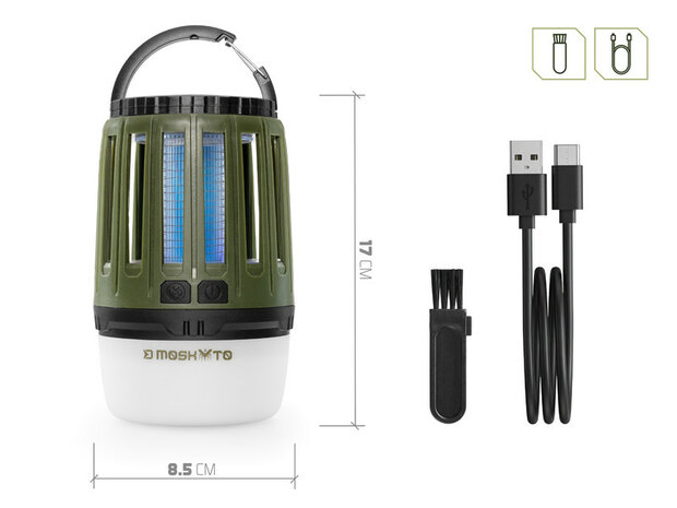 Delphin MOSKYTO telescopische outdoor- en bivvylamp met UV-insectenval en ge&iuml;ntegreerde ophanghaak.