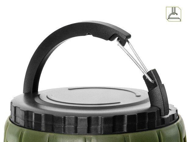 Delphin MOSKYTO telescopische outdoor- en bivvylamp met UV-insectenval en ge&iuml;ntegreerde ophanghaak.