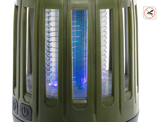 Delphin MOSKYTO telescopische outdoor- en bivvylamp met UV-insectenval en ge&iuml;ntegreerde ophanghaak.
