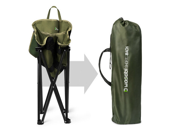 Delphin WASABI SHORTback compacte opvouwbare stoel in groene uitvoering met zijvak voor accessoires en verkorte rugleuning voor