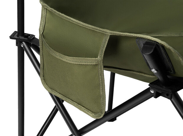 Delphin WASABI SHORTback compacte opvouwbare stoel in groene uitvoering met zijvak voor accessoires en verkorte rugleuning voor