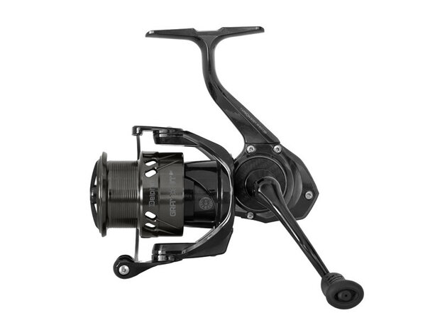 Delphin GRAYX compacte carbon spinning werpmolen met direct inschroefbare metalen slinger ergonomische rubberen grip en nauwkeu