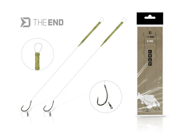 Kant-en-klare transparante Delphin THE END D-Rig karper onderlijn van 0.35mm fluorocarbon met Mustad THORN Shanker haak, D-lus 