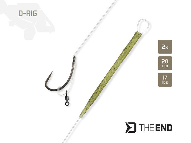 Kant-en-klare transparante Delphin THE END D-Rig karper onderlijn van 0.35mm fluorocarbon met Mustad THORN Shanker haak, D-lus 