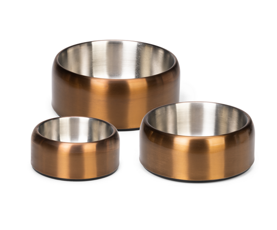 Elegante set bronzen Designed by Lotte Noar hondenvoerbak van RVS met antislipbodem