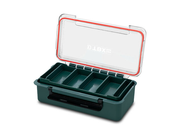 Delphin TBX Case Clip Ideal compacte waterdichte tacklebox met transparant deksel en uitneembare schotjes voor visspullen