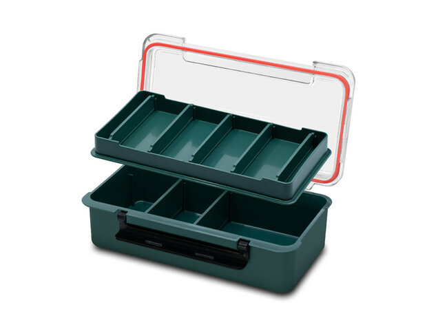 Delphin TBX Case Clip Ideal compacte waterdichte tacklebox met transparant deksel en uitneembare schotjes voor visspullen