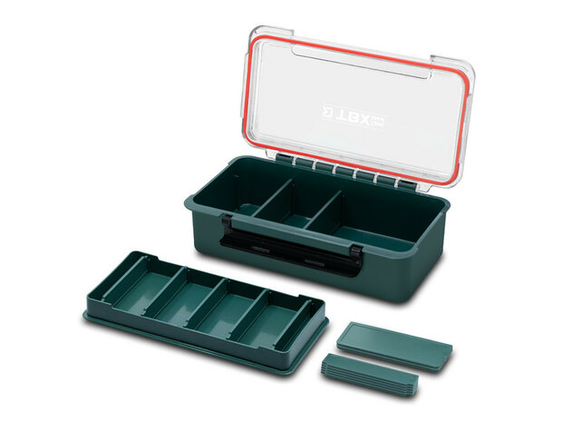 Delphin TBX Case Clip Ideal compacte waterdichte tacklebox met transparant deksel en uitneembare schotjes voor visspullen