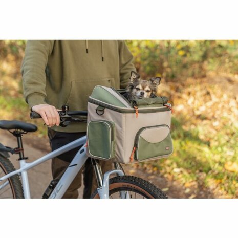TRIXIE stuur fietsmand groen beige voor kleine hond tot 6 kg met beugelhouder