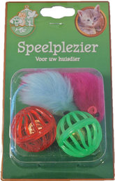 Kattenspeelgoed - 2 ballen en 2 bontmuizen