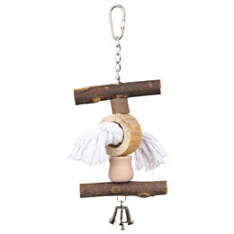 Houten vogelspeelgoed aan ketting, hout, touw en klokje