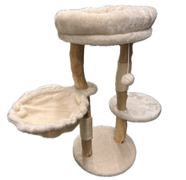 Katten Krabpaal Natural 80 cm – Hout & beige Pluche